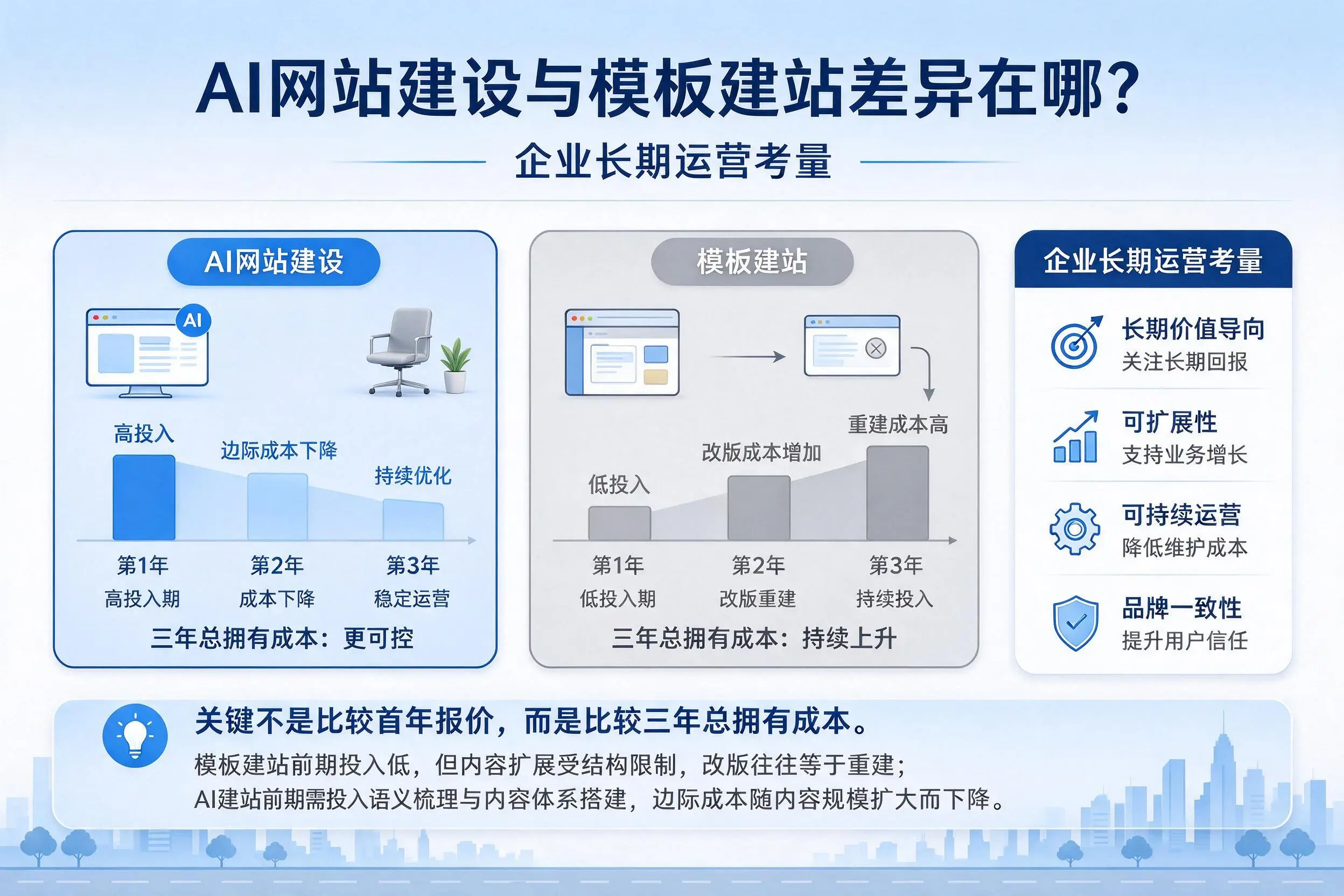 AI网站建设与模板建站差异在哪？昌吉企业长期运营考量